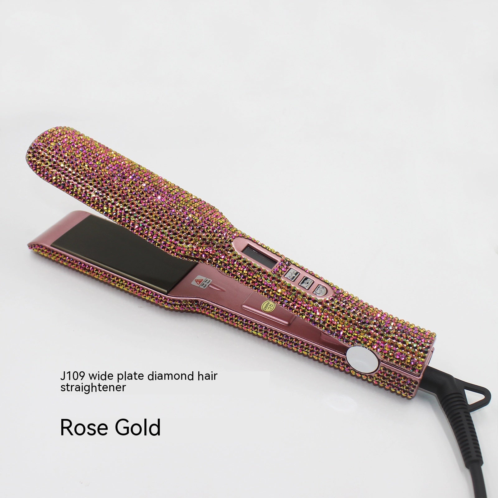 Professional  Hair Straightener with Sparkling Rhinestone Design - High Temperature Wide Plate Perfect for Sleek Styles