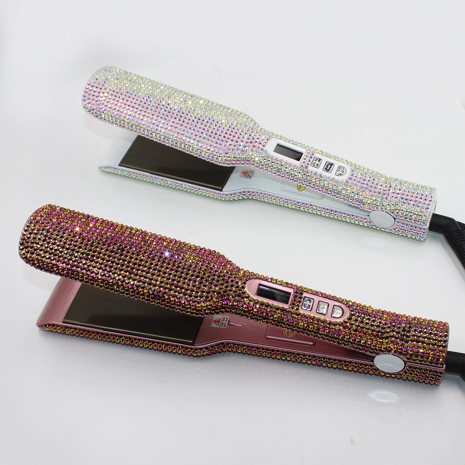 Professional  Hair Straightener with Sparkling Rhinestone Design - High Temperature Wide Plate Perfect for Sleek Styles