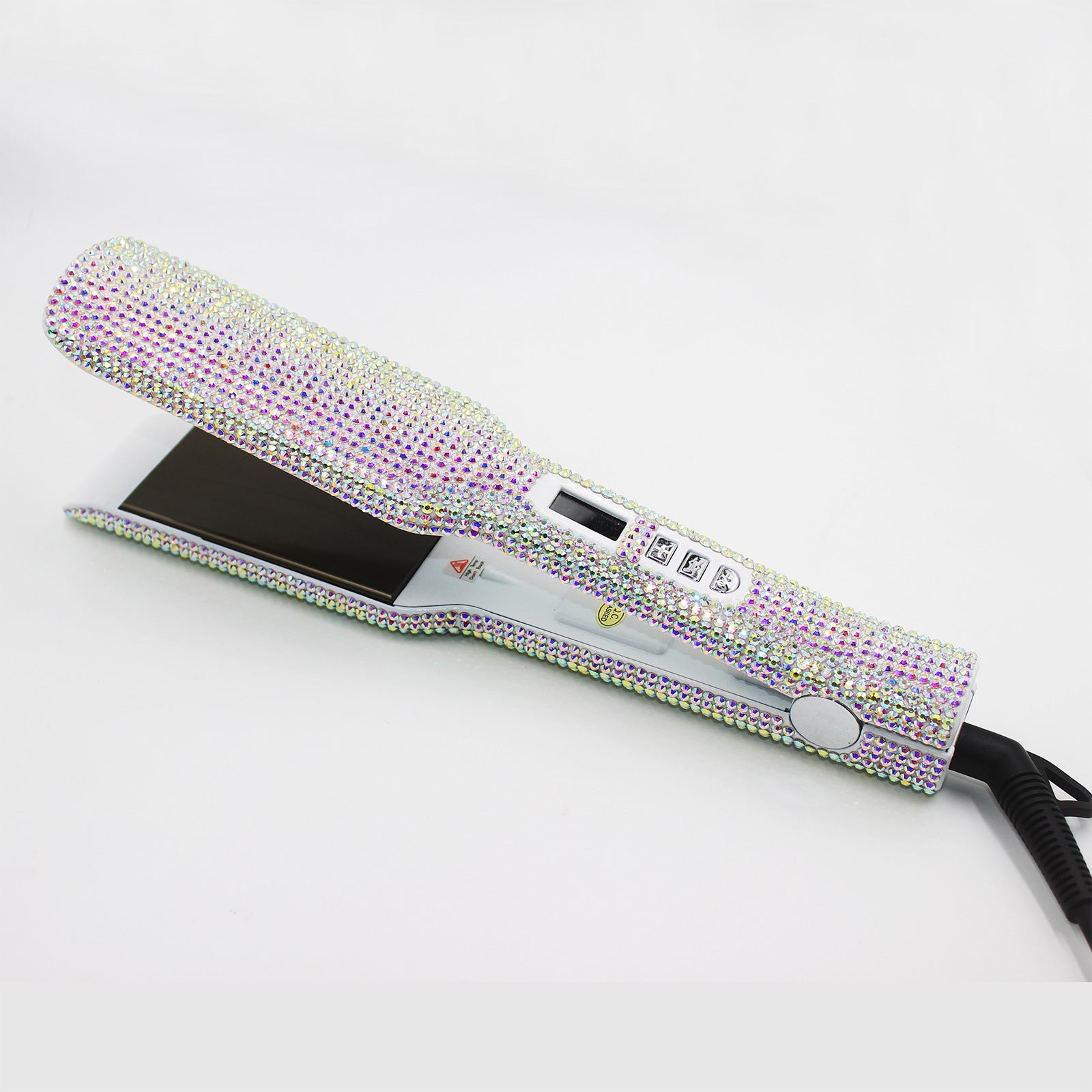 Professional  Hair Straightener with Sparkling Rhinestone Design - High Temperature Wide Plate Perfect for Sleek Styles