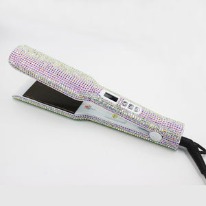 Professional  Hair Straightener with Sparkling Rhinestone Design - High Temperature Wide Plate Perfect for Sleek Styles