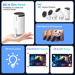 Magcubic HY300 Pro 4K Portable Projector - Android 11, Dual Wi-Fi, 260 ANSI Lumens, Bluetooth 5.0, Ideal for Outdoor Cinema