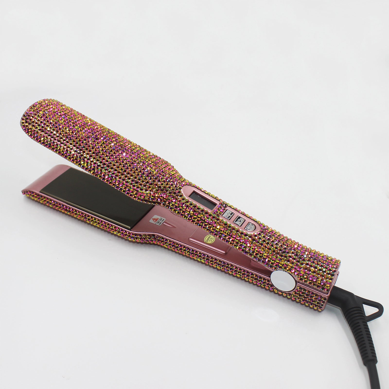 Professional  Hair Straightener with Sparkling Rhinestone Design - High Temperature Wide Plate Perfect for Sleek Styles