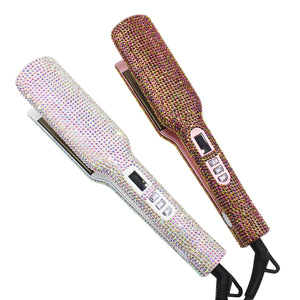 Professional  Hair Straightener with Sparkling Rhinestone Design - High Temperature Wide Plate Perfect for Sleek Styles